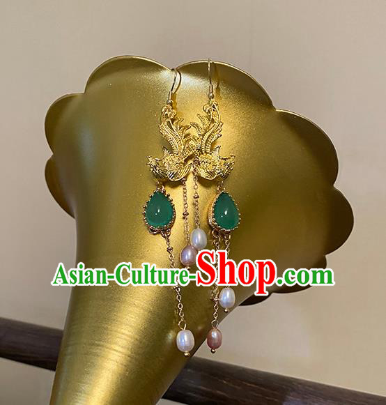 China Classical Golden Phoenix Ear Accessories Women Jewelry Handmade Traditional Hanfu Earrings China Classical Golden Phoenix Ear Accessories Women Jewelry Handmade Traditional Hanfu Earrings
