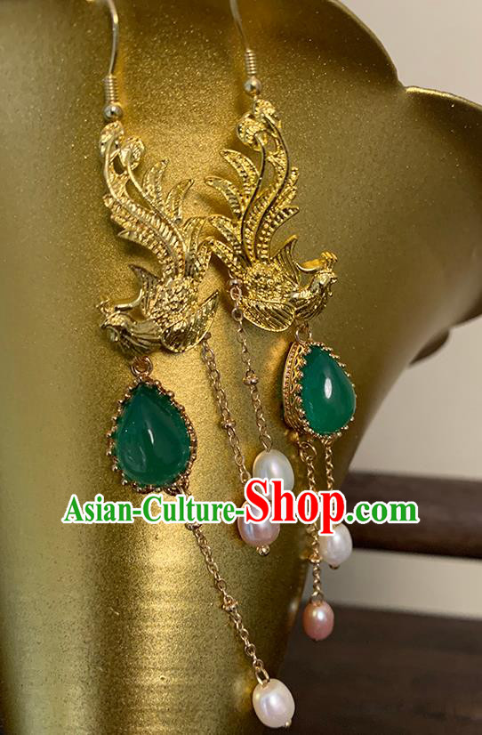 China Classical Golden Phoenix Ear Accessories Women Jewelry Handmade Traditional Hanfu Earrings China Classical Golden Phoenix Ear Accessories Women Jewelry Handmade Traditional Hanfu Earrings