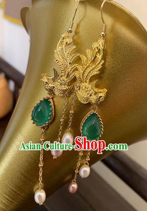 China Classical Golden Phoenix Ear Accessories Women Jewelry Handmade Traditional Hanfu Earrings China Classical Golden Phoenix Ear Accessories Women Jewelry Handmade Traditional Hanfu Earrings