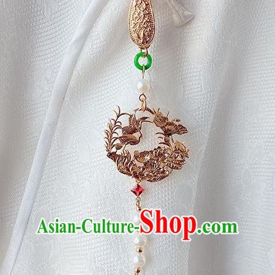 China Carving Cloud Collar Button Traditional Cheongsam Accessories Classical Golden Crane Brooch