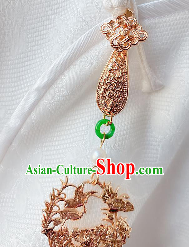 China Carving Cloud Collar Button Traditional Cheongsam Accessories Classical Golden Crane Brooch China Carving Cloud Collar Button Traditional Cheongsam Accessories Classical Golden Crane Brooch