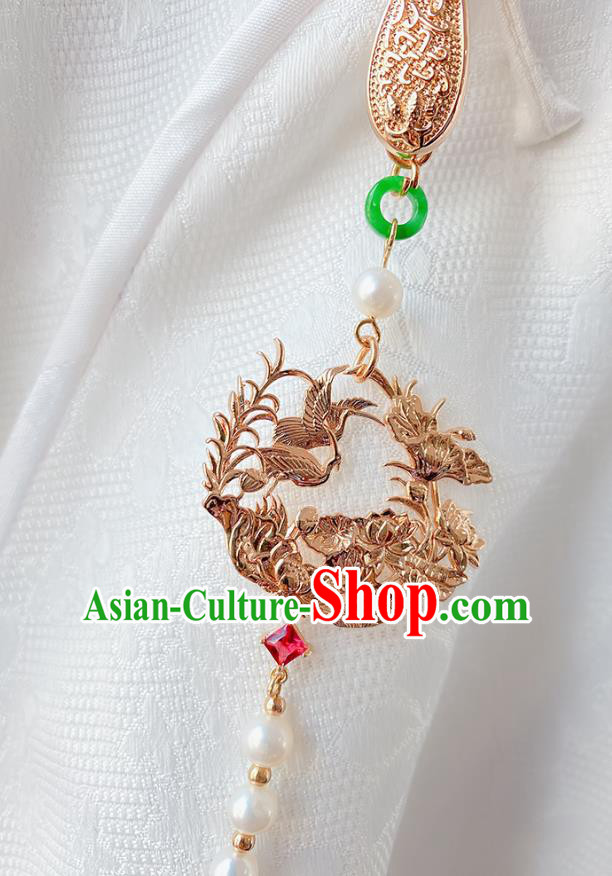 China Carving Cloud Collar Button Traditional Cheongsam Accessories Classical Golden Crane Brooch China Carving Cloud Collar Button Traditional Cheongsam Accessories Classical Golden Crane Brooch