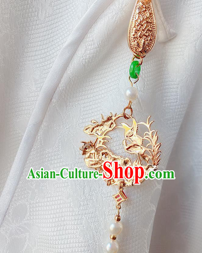 China Carving Cloud Collar Button Traditional Cheongsam Accessories Classical Golden Crane Brooch China Carving Cloud Collar Button Traditional Cheongsam Accessories Classical Golden Crane Brooch