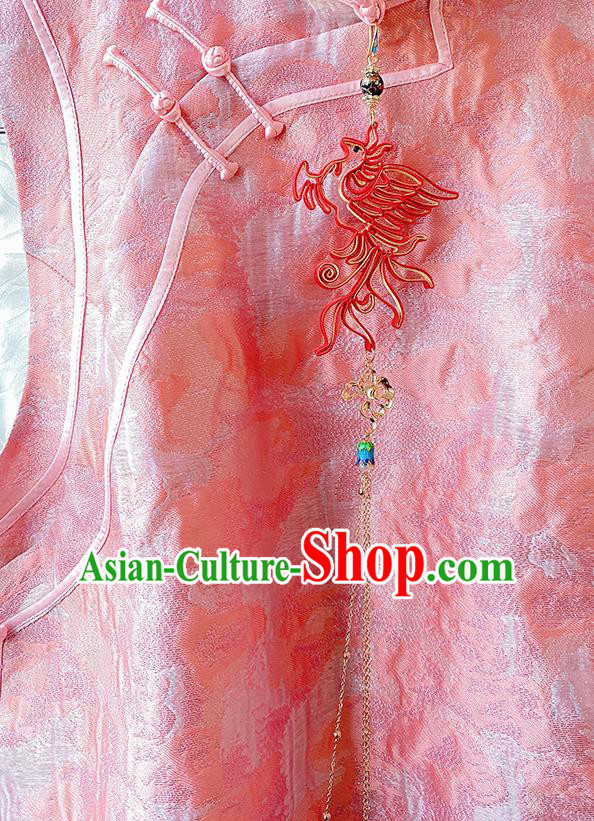 China Traditional Red Silk Phoenix Brooch Classical Tassel Pendant Cheongsam Accessories China Traditional Red Silk Phoenix Brooch Classical Tassel Pendant Cheongsam Accessories