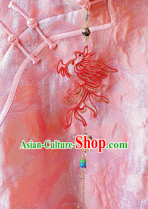 China Traditional Red Silk Phoenix Brooch Classical Tassel Pendant Cheongsam Accessories China Traditional Red Silk Phoenix Brooch Classical Tassel Pendant Cheongsam Accessories