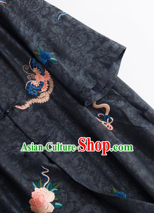 Chinese Traditional Embroidered Costume Classical Black Silk Coat Tang Suit Outer Garment Chinese Traditional Embroidered Costume Classical Black Silk Coat Tang Suit Outer Garment