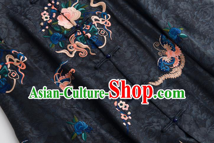 Chinese Traditional Embroidered Costume Classical Black Silk Coat Tang Suit Outer Garment Chinese Traditional Embroidered Costume Classical Black Silk Coat Tang Suit Outer Garment