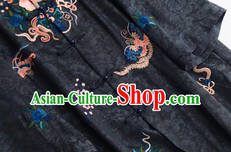 Chinese Traditional Embroidered Costume Classical Black Silk Coat Tang Suit Outer Garment Chinese Traditional Embroidered Costume Classical Black Silk Coat Tang Suit Outer Garment