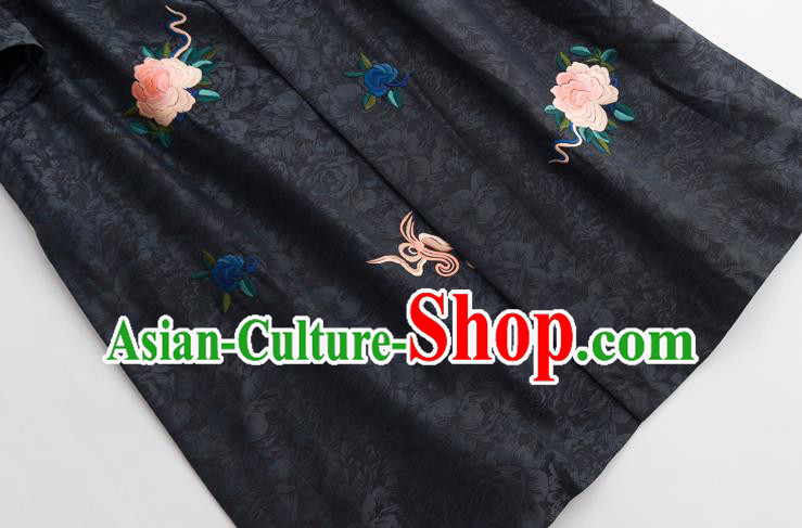 Chinese Traditional Embroidered Costume Classical Black Silk Coat Tang Suit Outer Garment Chinese Traditional Embroidered Costume Classical Black Silk Coat Tang Suit Outer Garment