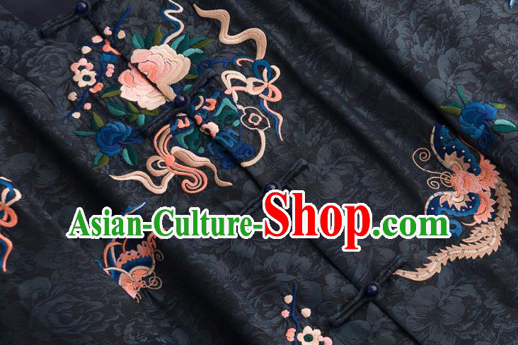 Chinese Traditional Embroidered Costume Classical Black Silk Coat Tang Suit Outer Garment Chinese Traditional Embroidered Costume Classical Black Silk Coat Tang Suit Outer Garment