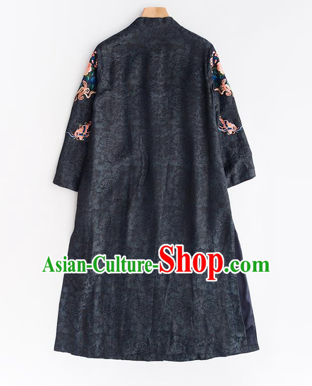 Chinese Traditional Embroidered Costume Classical Black Silk Coat Tang Suit Outer Garment Chinese Traditional Embroidered Costume Classical Black Silk Coat Tang Suit Outer Garment