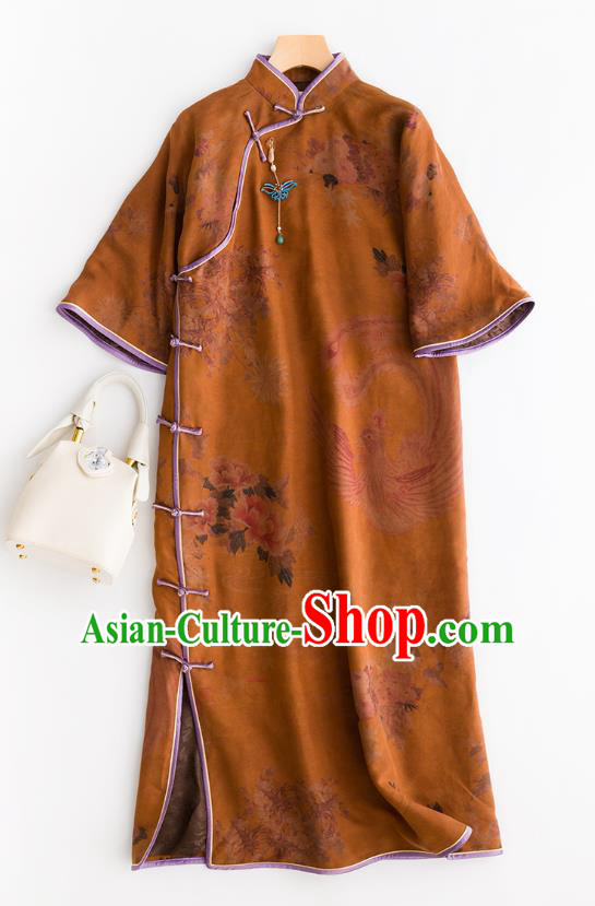 China Women Clothing Traditional Classical Ginger Silk Cheongsam Retro Qipao Dress China Women Clothing Traditional Classical Ginger Silk Cheongsam Retro Qipao Dress