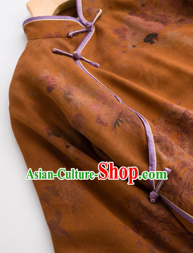 China Women Clothing Traditional Classical Ginger Silk Cheongsam Retro Qipao Dress China Women Clothing Traditional Classical Ginger Silk Cheongsam Retro Qipao Dress