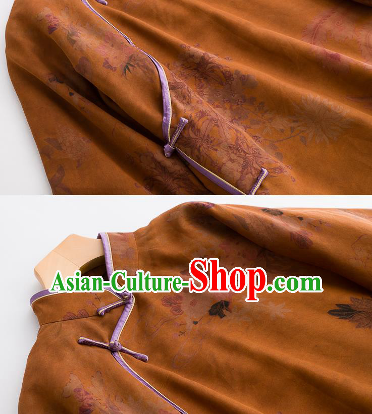 China Women Clothing Traditional Classical Ginger Silk Cheongsam Retro Qipao Dress China Women Clothing Traditional Classical Ginger Silk Cheongsam Retro Qipao Dress