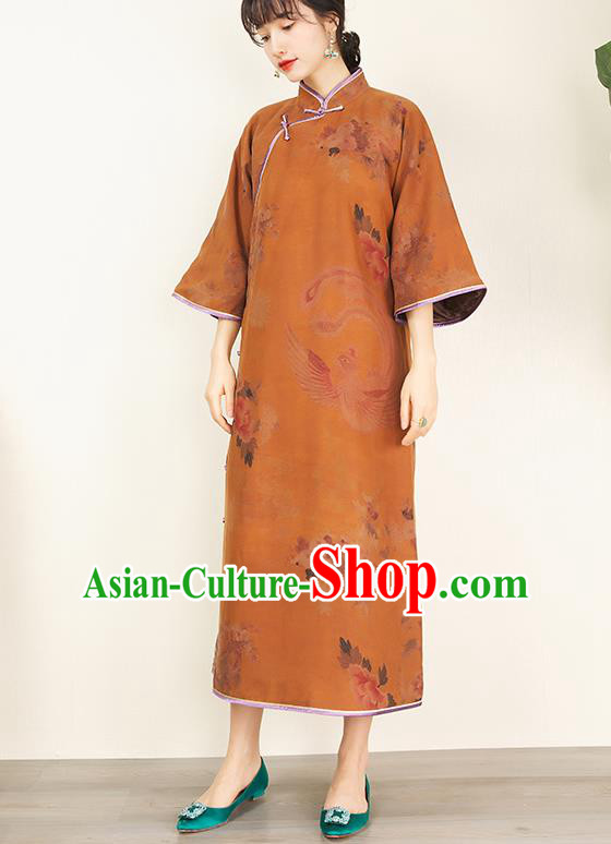 China Women Clothing Traditional Classical Ginger Silk Cheongsam Retro Qipao Dress China Women Clothing Traditional Classical Ginger Silk Cheongsam Retro Qipao Dress