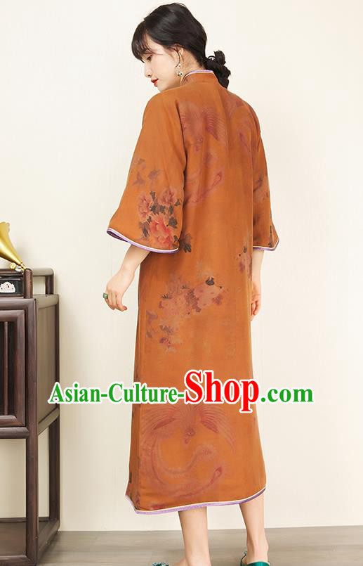 China Women Clothing Traditional Classical Ginger Silk Cheongsam Retro Qipao Dress China Women Clothing Traditional Classical Ginger Silk Cheongsam Retro Qipao Dress