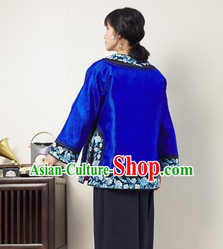 Chinese Traditional Qing Dynasty Royalblue Brocade Coat Embroidered Costume Classical Tang Suit Outer Garment Chinese Traditional Qing Dynasty Royalblue Brocade Coat Embroidered Costume Classical Tang Suit Outer Garment