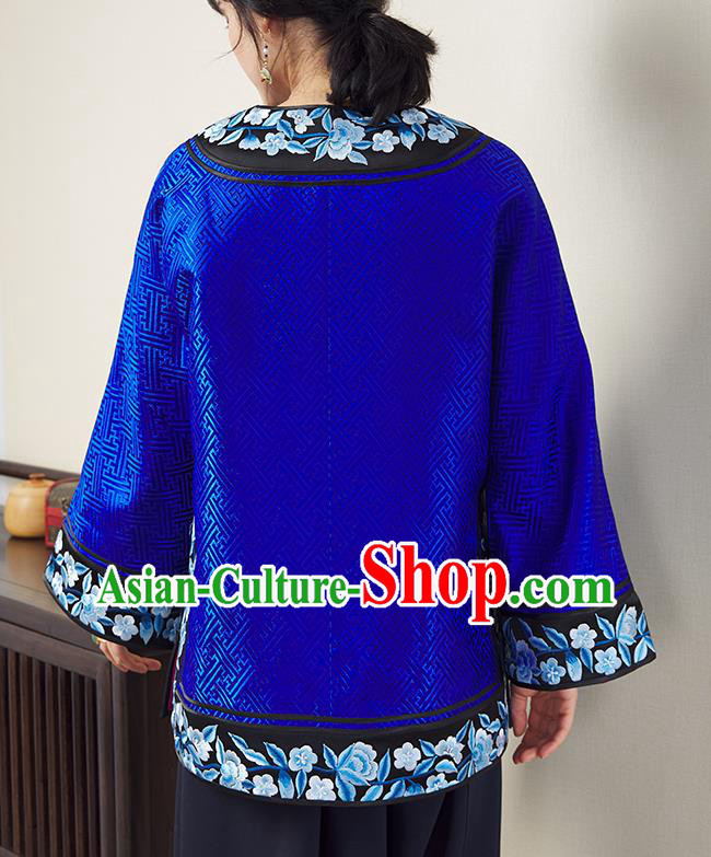 Chinese Traditional Qing Dynasty Royalblue Brocade Coat Embroidered Costume Classical Tang Suit Outer Garment Chinese Traditional Qing Dynasty Royalblue Brocade Coat Embroidered Costume Classical Tang Suit Outer Garment