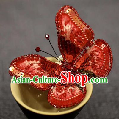 China Classical Collar Button Traditional Cheongsam Accessories Embroidered Red Butterfly Brooch