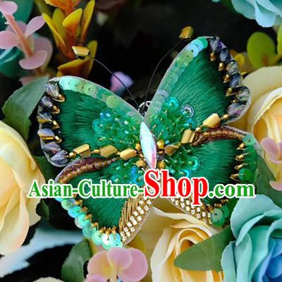 China Embroidered Green Butterfly Brooch Classical Collar Button Traditional Cheongsam Accessories