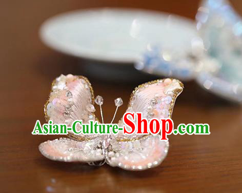 China Traditional Cheongsam Accessories Embroidered Pink Butterfly Brooch Classical Collar Button