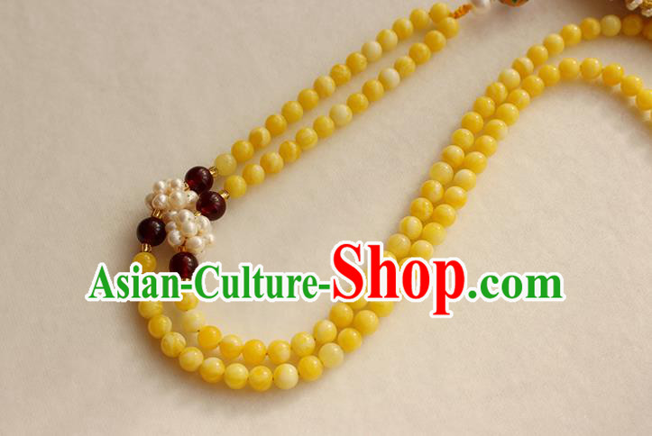 China Classical Yellow Beads Tassel Accessories Women Jewelry Handmade Traditional Embroidered Sachet Necklace China Classical Yellow Beads Tassel Accessories Women Jewelry Handmade Traditional Embroidered Sachet Necklace