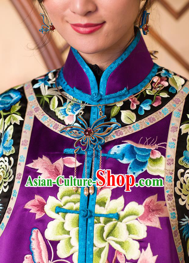 Chinese Classical Tang Suit Vest Upper Outer Garment Traditional Purple Silk Embroidered Waistcoat Costume Chinese Classical Tang Suit Vest Upper Outer Garment Traditional Purple Silk Embroidered Waistcoat Costume