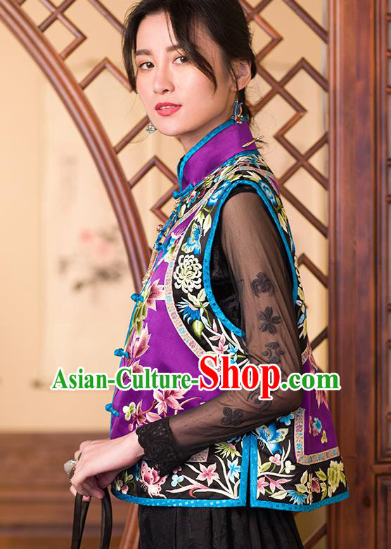 Chinese Classical Tang Suit Vest Upper Outer Garment Traditional Purple Silk Embroidered Waistcoat Costume Chinese Classical Tang Suit Vest Upper Outer Garment Traditional Purple Silk Embroidered Waistcoat Costume