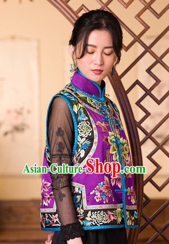 Chinese Classical Tang Suit Vest Upper Outer Garment Traditional Purple Silk Embroidered Waistcoat Costume Chinese Classical Tang Suit Vest Upper Outer Garment Traditional Purple Silk Embroidered Waistcoat Costume