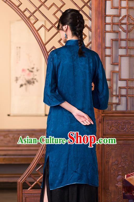 China Classical Cheongsam Traditional Women Clothing Deep Blue Silk Qipao Dress China Classical Cheongsam Traditional Women Clothing Deep Blue Silk Qipao Dress