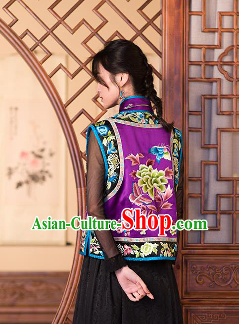 Chinese Classical Tang Suit Vest Upper Outer Garment Traditional Purple Silk Embroidered Waistcoat Costume Chinese Classical Tang Suit Vest Upper Outer Garment Traditional Purple Silk Embroidered Waistcoat Costume