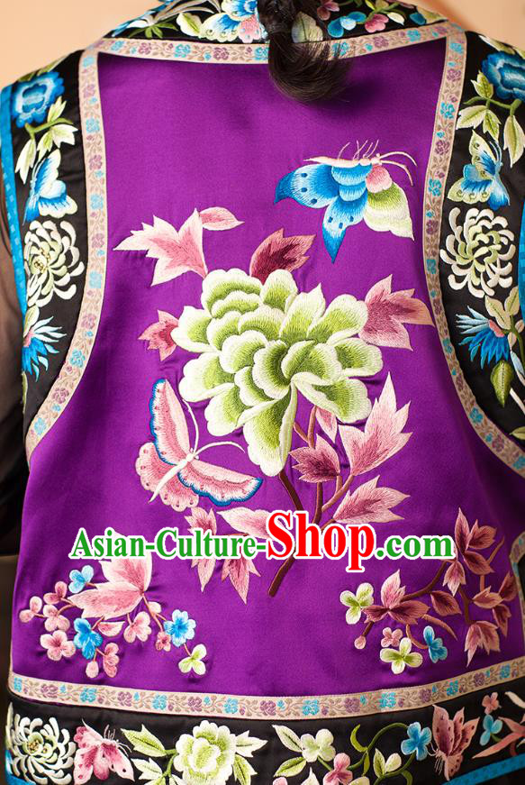 Chinese Classical Tang Suit Vest Upper Outer Garment Traditional Purple Silk Embroidered Waistcoat Costume Chinese Classical Tang Suit Vest Upper Outer Garment Traditional Purple Silk Embroidered Waistcoat Costume