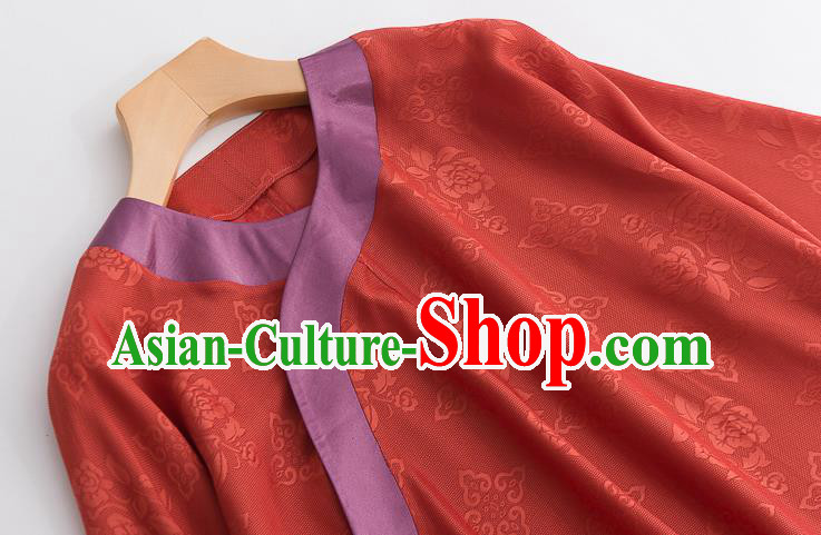 Chinese Traditional Orange Silk Long Shirt Classical Blouse Tang Suit Upper Outer Garment Costume