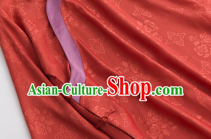 Chinese Traditional Orange Silk Long Shirt Classical Blouse Tang Suit Upper Outer Garment Costume