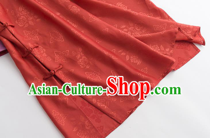 Chinese Traditional Orange Silk Long Shirt Classical Blouse Tang Suit Upper Outer Garment Costume