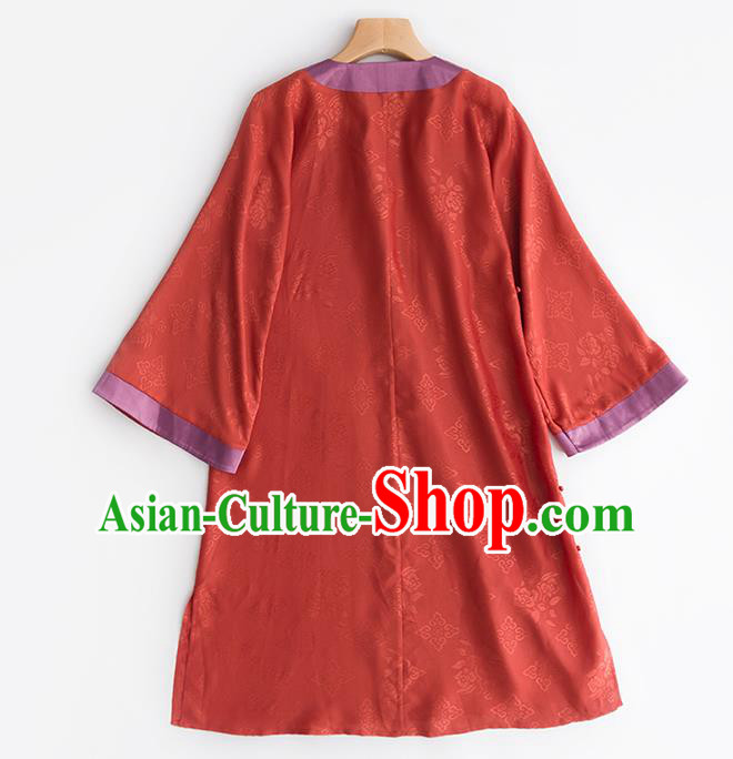 Chinese Traditional Orange Silk Long Shirt Classical Blouse Tang Suit Upper Outer Garment Costume