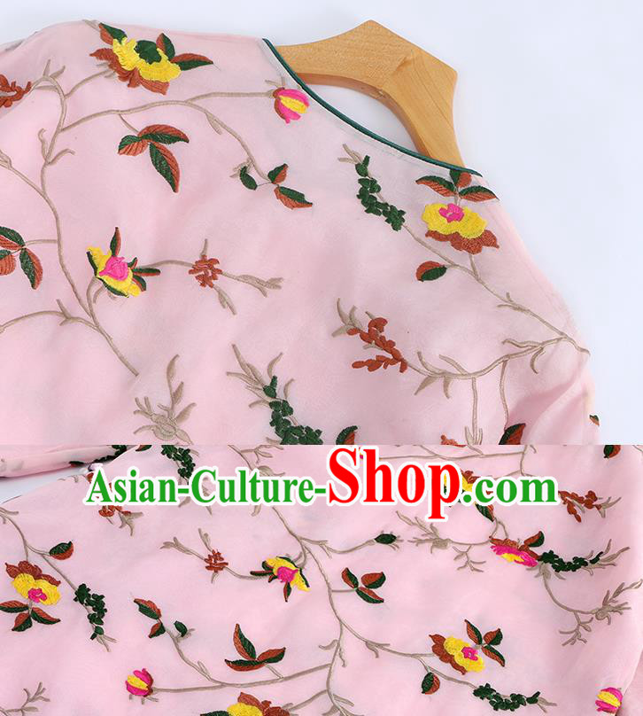 Traditional Chinese Tang Suit Upper Outer Garment Costume Classical Blouse Embroidered Pink Shirt