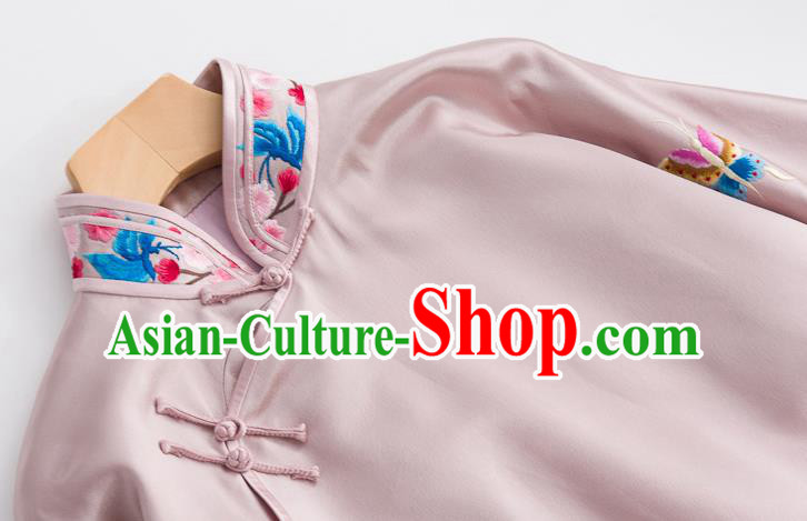 Chinese Classical Pink Silk Blouse Tang Suit Upper Outer Garment Embroidered Shirt Traditional Costume Chinese Classical Pink Silk Blouse Tang Suit Upper Outer Garment Embroidered Shirt Traditional Costume