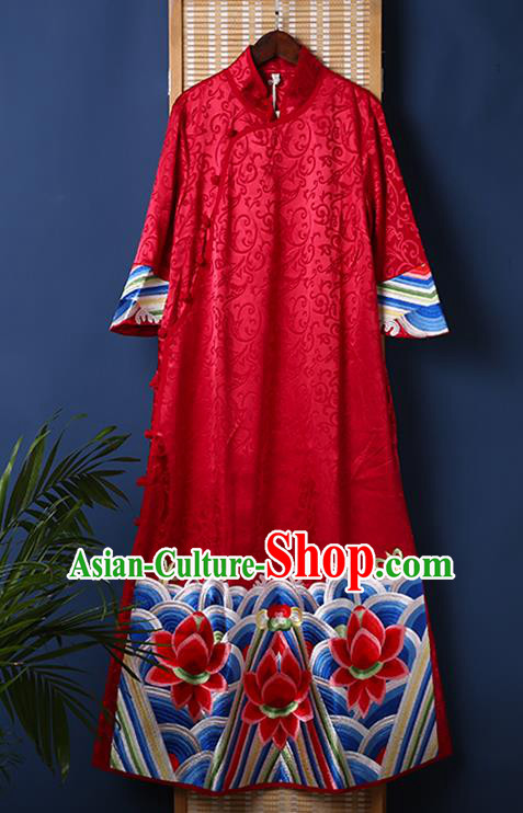 China Traditional Women Dress Classical Cheongsam Red Brocade Qipao Clothing China Traditional Women Dress Classical Cheongsam Red Brocade Qipao Clothing