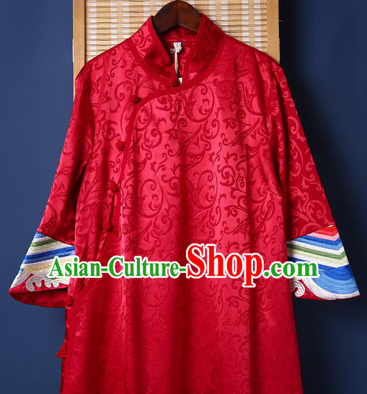 China Traditional Women Dress Classical Cheongsam Red Brocade Qipao Clothing China Traditional Women Dress Classical Cheongsam Red Brocade Qipao Clothing