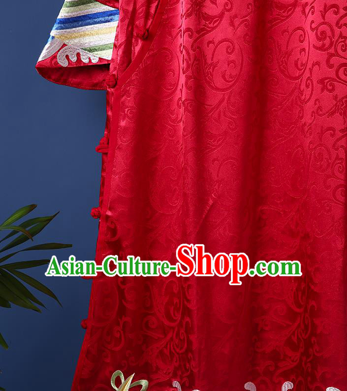 China Traditional Women Dress Classical Cheongsam Red Brocade Qipao Clothing China Traditional Women Dress Classical Cheongsam Red Brocade Qipao Clothing