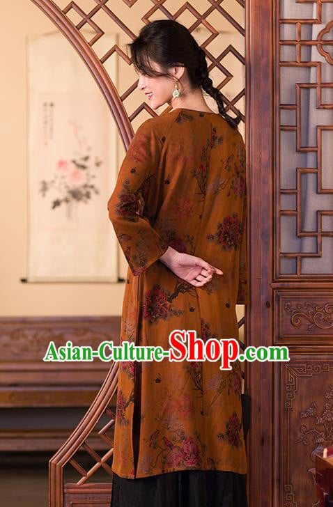 China Traditional Classical Peony Pattern Cheongsam Women Clothing Ginger Silk Qipao Dress China Traditional Classical Peony Pattern Cheongsam Women Clothing Ginger Silk Qipao Dress