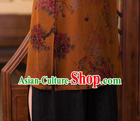 China Traditional Classical Peony Pattern Cheongsam Women Clothing Ginger Silk Qipao Dress China Traditional Classical Peony Pattern Cheongsam Women Clothing Ginger Silk Qipao Dress