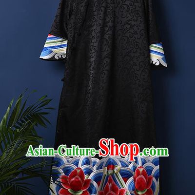 China Embroidered Black Brocade Qipao Clothing Traditional Women Dress Classical Cheongsam