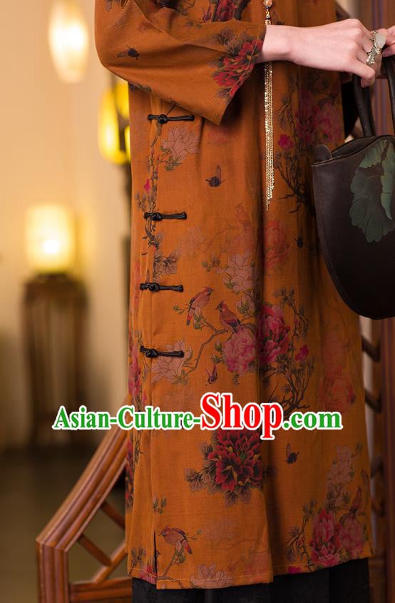 China Traditional Classical Peony Pattern Cheongsam Women Clothing Ginger Silk Qipao Dress China Traditional Classical Peony Pattern Cheongsam Women Clothing Ginger Silk Qipao Dress