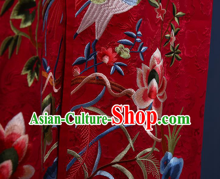 Chinese Embroidered Red Brocade Dust Coat Traditional National Costume Tang Suit Outer Garment Chinese Embroidered Red Brocade Dust Coat Traditional National Costume Tang Suit Outer Garment
