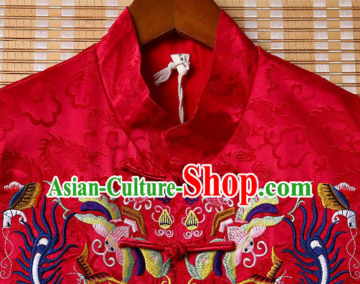 Chinese National Cheongsam Upper Outer Garment Tang Suit Embroidered Red Brocade Vest Chinese National Cheongsam Upper Outer Garment Tang Suit Embroidered Red Brocade Vest