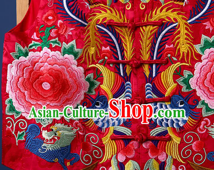 Chinese National Cheongsam Upper Outer Garment Tang Suit Embroidered Red Brocade Vest Chinese National Cheongsam Upper Outer Garment Tang Suit Embroidered Red Brocade Vest
