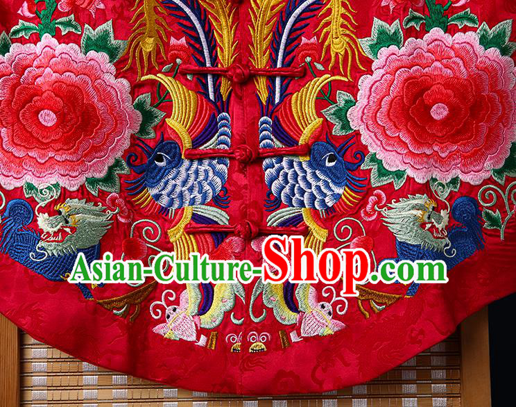 Chinese National Cheongsam Upper Outer Garment Tang Suit Embroidered Red Brocade Vest Chinese National Cheongsam Upper Outer Garment Tang Suit Embroidered Red Brocade Vest