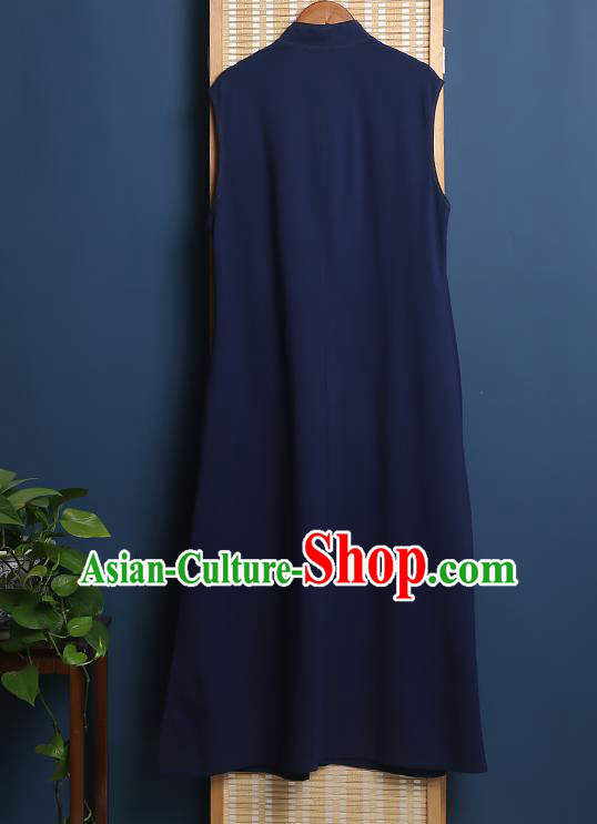 China Embroidered Navy Vest Qipao Clothing Traditional Women Dress Classical Cheongsam China Embroidered Navy Vest Qipao Clothing Traditional Women Dress Classical Cheongsam